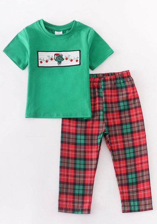 Grinch Boy Plaid Set